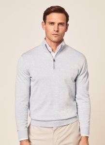 Hackett Half-zip Bomull Jersey Stickat Herr Blå | FXLDYM-291