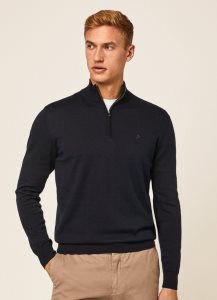 Hackett Half-zip Bomull Jersey Stickat Herr Marinblå | SFGNUQ-325