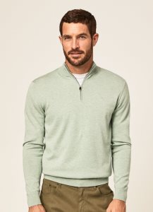 Hackett Half-zip Bomull Jersey Stickat Herr Gröna | ZLNHPK-914