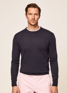 Hackett Rounded Collar Jersey Stickat Herr Marinblå | DJPOVY-239