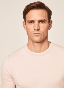 Hackett Rounded Collar Jersey Stickat Herr Ljusrosa | QKMBSG-281