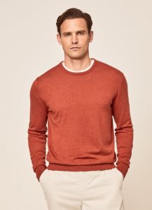 Hackett Rounded Collar Jersey Stickat Herr Orange | TYNZJA-912