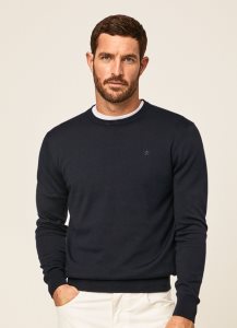 Hackett Rounded Collar Jersey Stickat Herr Marinblå | ZBOHYG-095