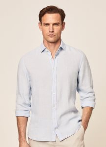 Hackett Slim Fit Linen Skjorta Herr Blå | SVHCRJ-183