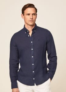 Hackett Slim Fit Linen Skjorta Herr Marinblå | GBYHMP-593