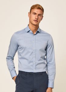 Hackett Slim Fit Printed Bomull Skjorta Herr Olika Färger Blå | NQVHTZ-845