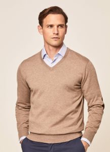 Hackett V-neck Bomull Jersey Stickat Herr Grå Bruna | BIERWA-452