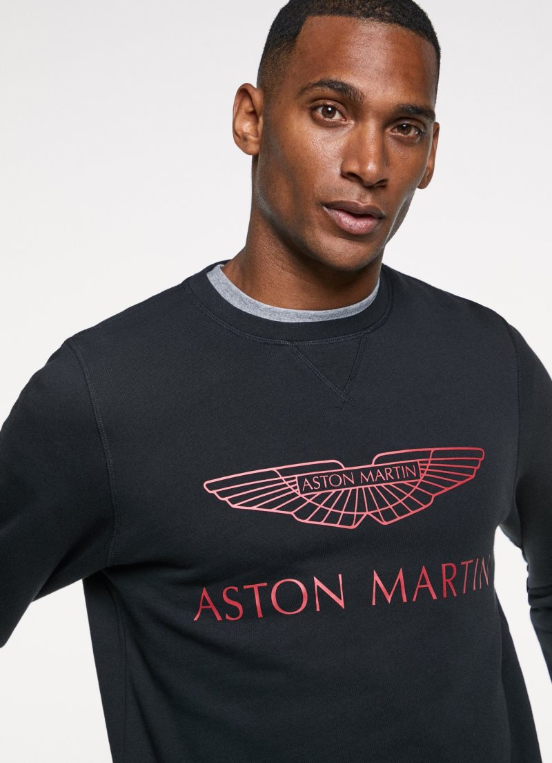 Hackett Amr Crew Neck Bomull Jumper Tröjor Herr Svarta | NXEHUO-794