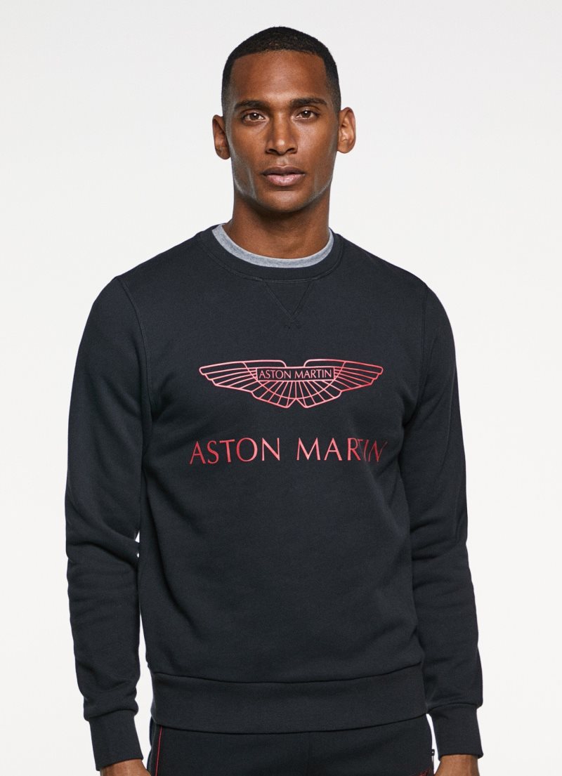 Hackett Amr Crew Neck Bomull Jumper Tröjor Herr Svarta | NXEHUO-794