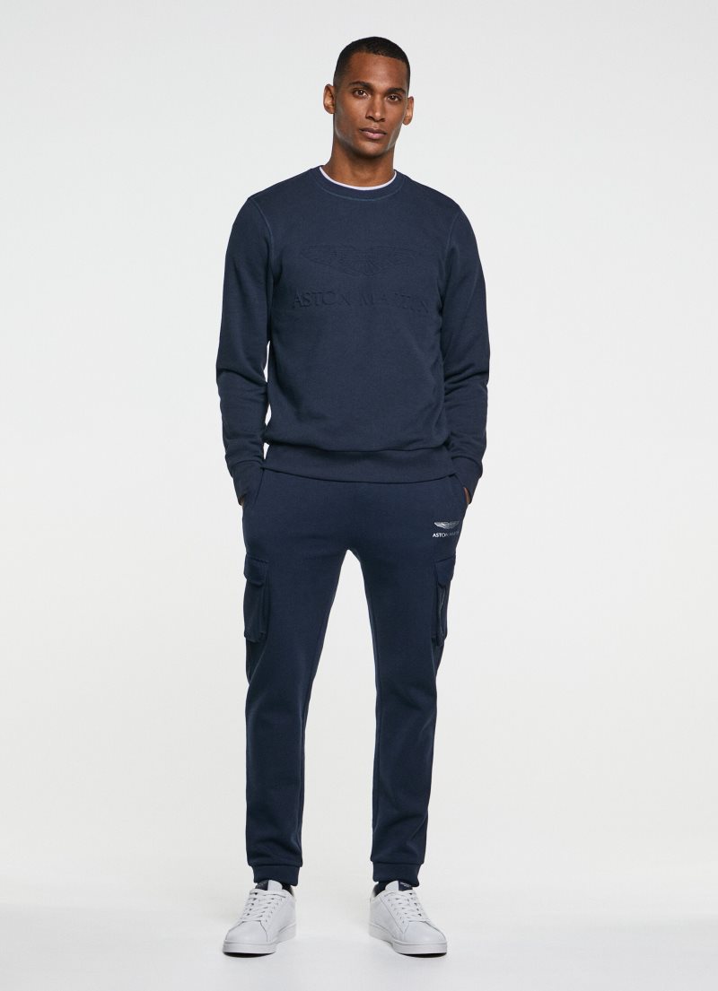 Hackett Amr Embossed Crew Neck Bomull Jumber Tröjor Herr Marinblå | LMDKHF-018