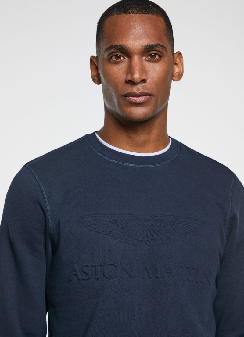 Hackett Amr Embossed Crew Neck Bomull Jumber Tröjor Herr Marinblå | LMDKHF-018