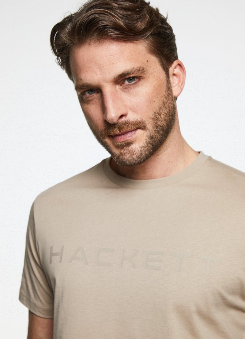 Hackett Basic Bomull T-shirt Herr Khaki | XAQDLW-821