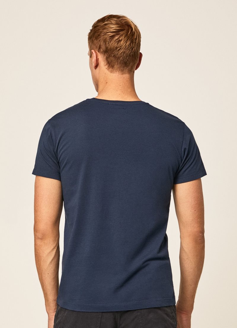 Hackett Basic Embroidered Logo T-shirt Herr Marinblå Grå | GXDOIS-607