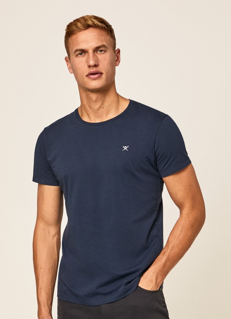 Hackett Basic Embroidered Logo T-shirt Herr Marinblå Grå | GXDOIS-607