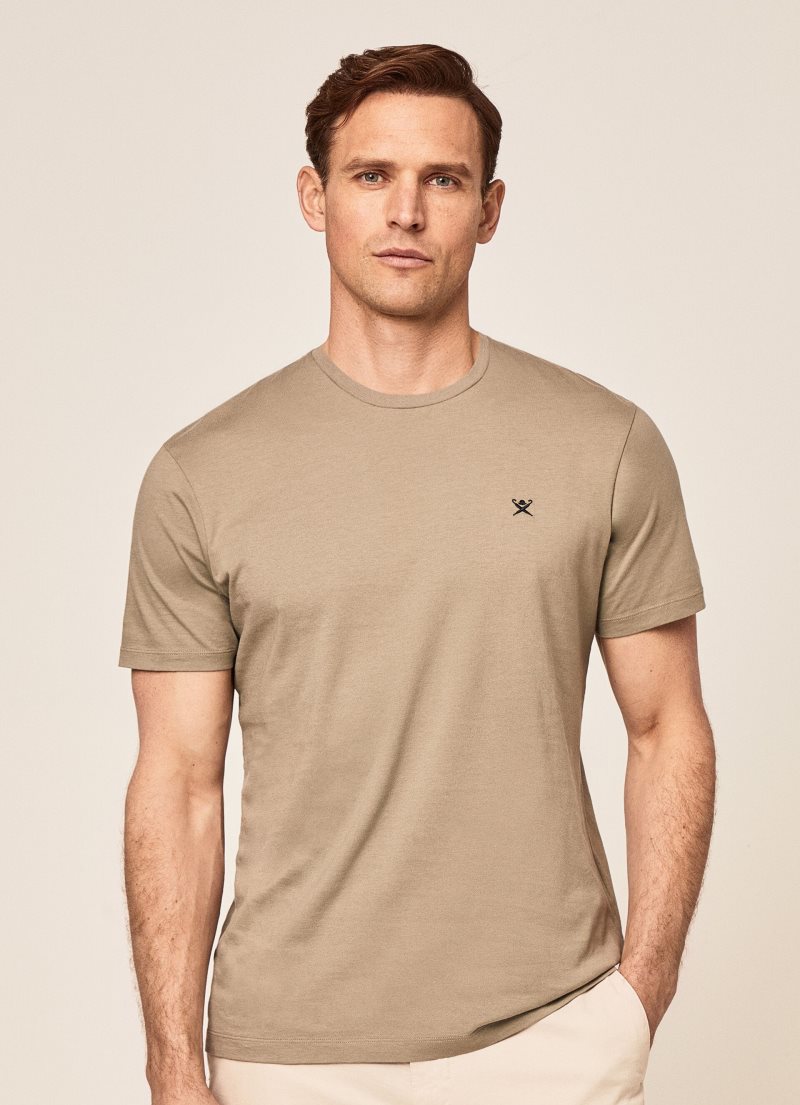 Hackett Basic Embroidered Logo T-shirt Herr Khaki | HKVIFA-745