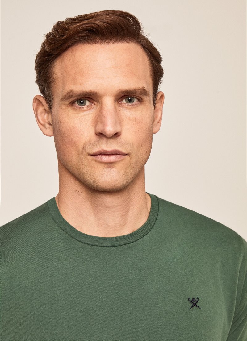 Hackett Basic Embroidered Logo T-shirt Herr Olivgröna | JSPBGR-594