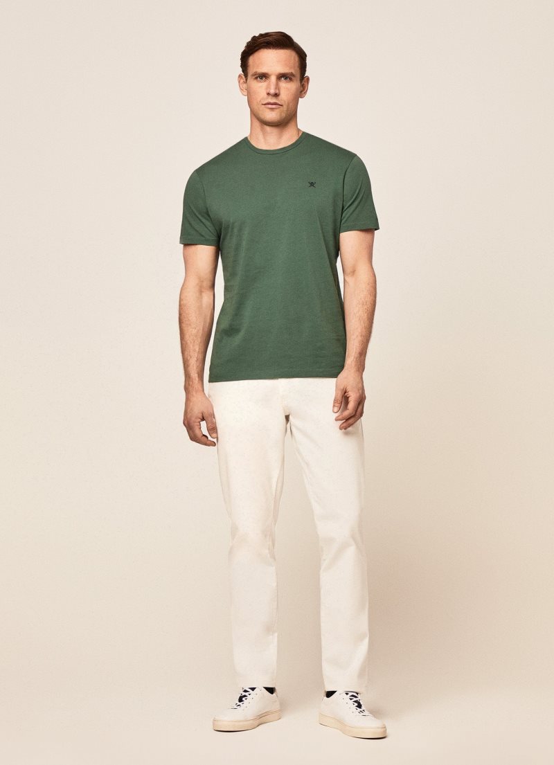 Hackett Basic Embroidered Logo T-shirt Herr Olivgröna | JSPBGR-594