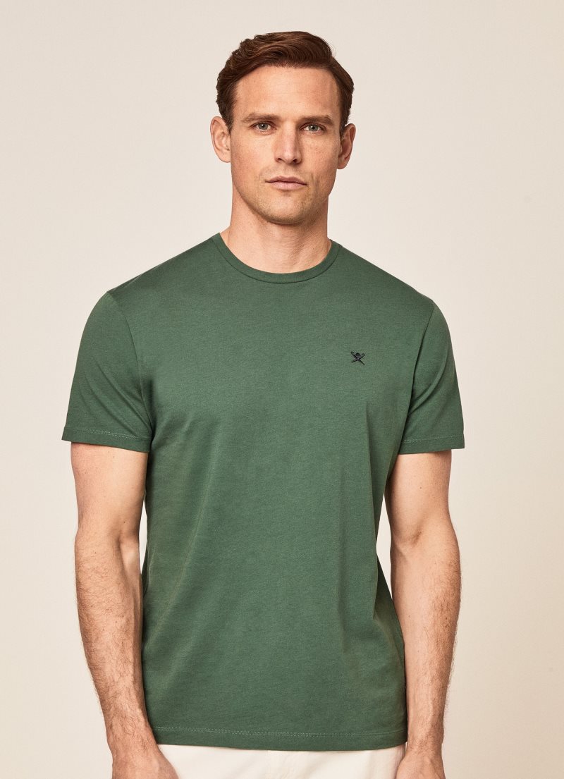 Hackett Basic Embroidered Logo T-shirt Herr Olivgröna | JSPBGR-594