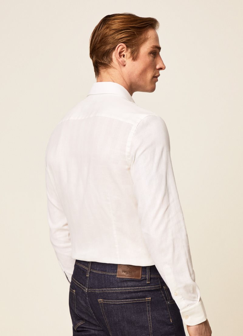 Hackett Bomull Linen Skjorta Herr Vita | AIMJCX-207