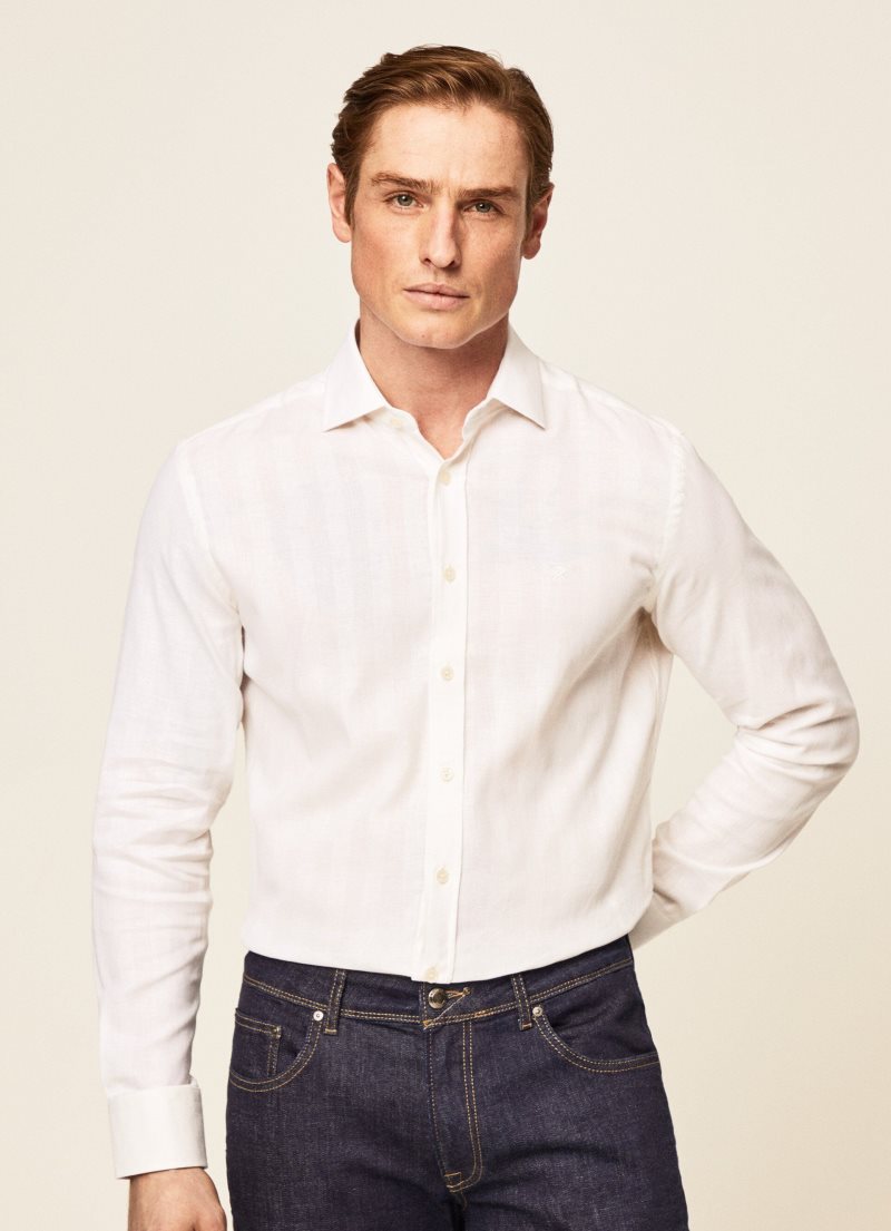 Hackett Bomull Linen Skjorta Herr Vita | AIMJCX-207