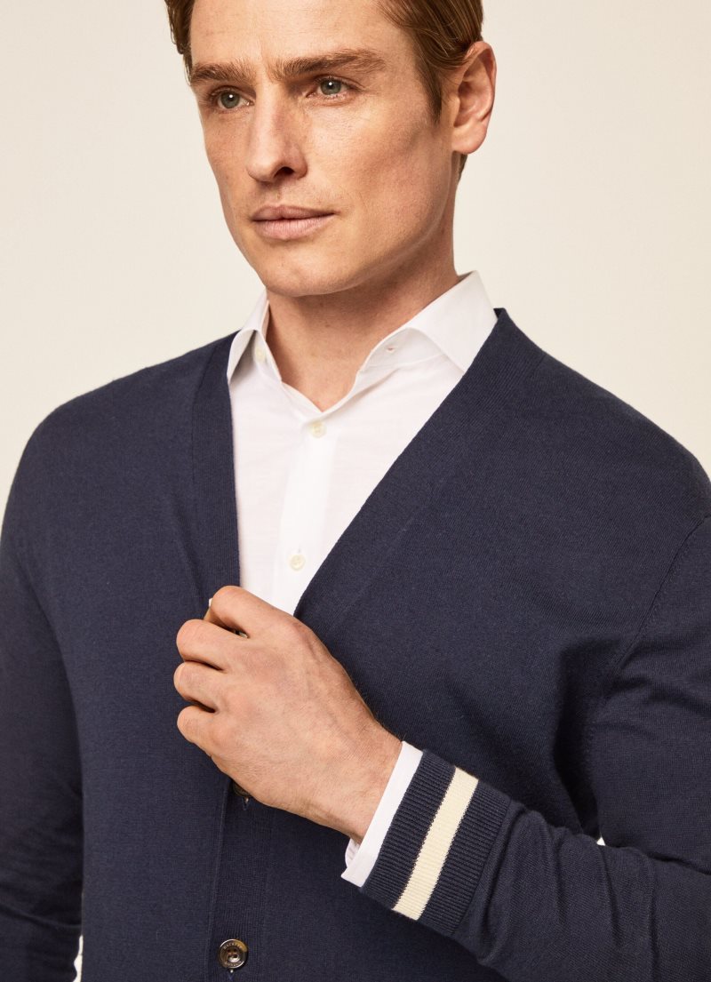 Hackett Bomull Silk Cardigan Stickat Herr Marinblå | EQKJOV-530