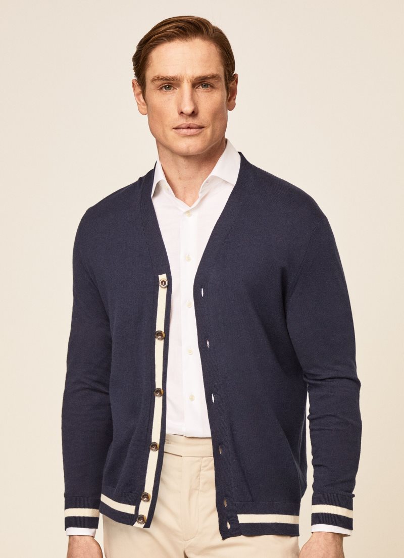 Hackett Bomull Silk Cardigan Stickat Herr Marinblå | EQKJOV-530