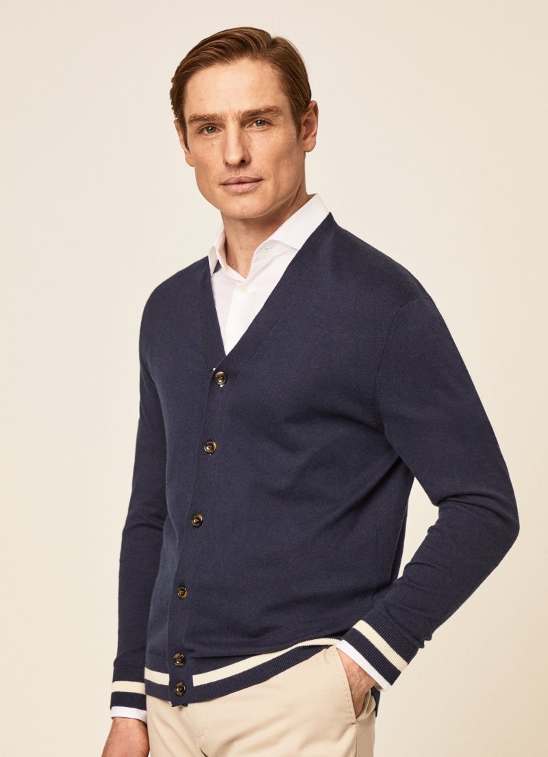 Hackett Bomull Silk Cardigan Stickat Herr Marinblå | EQKJOV-530