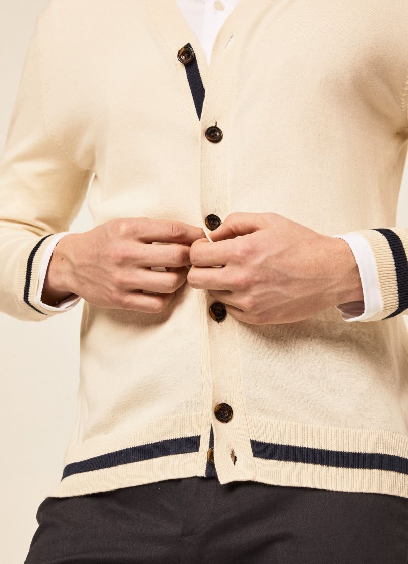 Hackett Bomull Silk Cardigan Stickat Herr Vita | LBDNGH-350