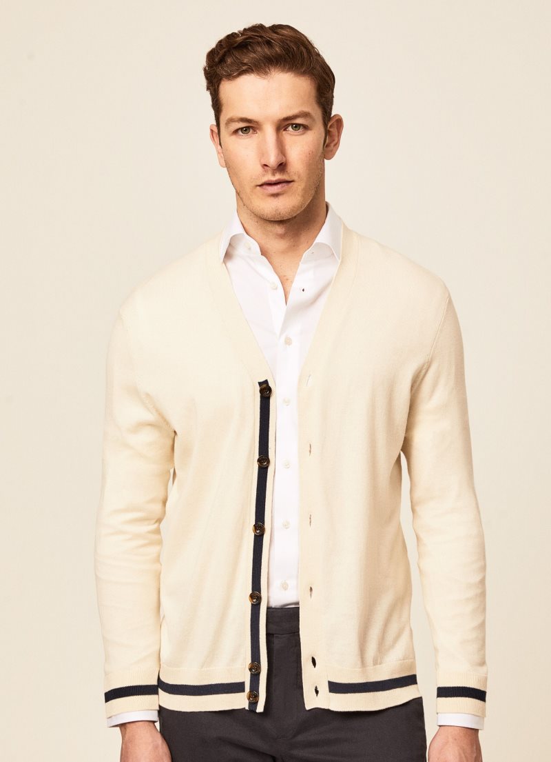 Hackett Bomull Silk Cardigan Stickat Herr Vita | LBDNGH-350