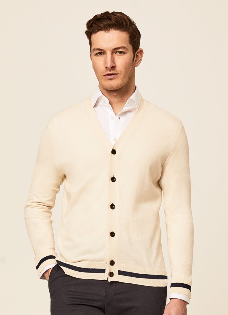 Hackett Bomull Silk Cardigan Stickat Herr Vita | LBDNGH-350