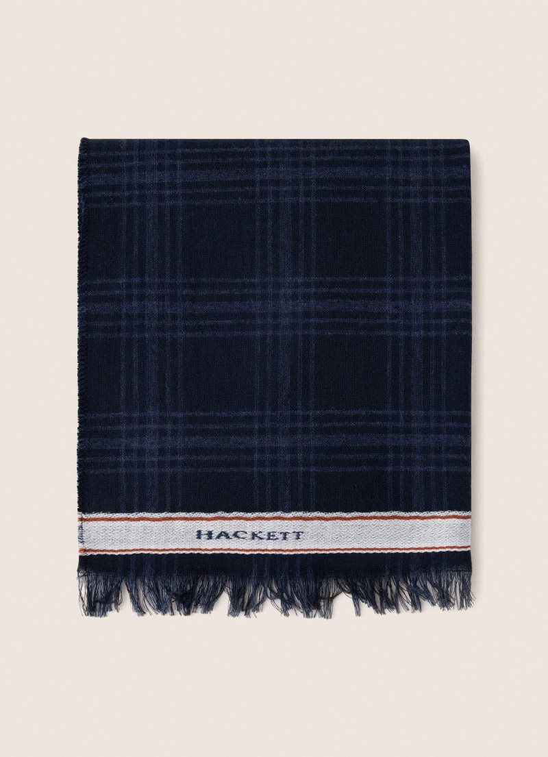 Hackett Check Bomull Scarf Kepsar Herr Marinblå Vita | VHNFUI-538