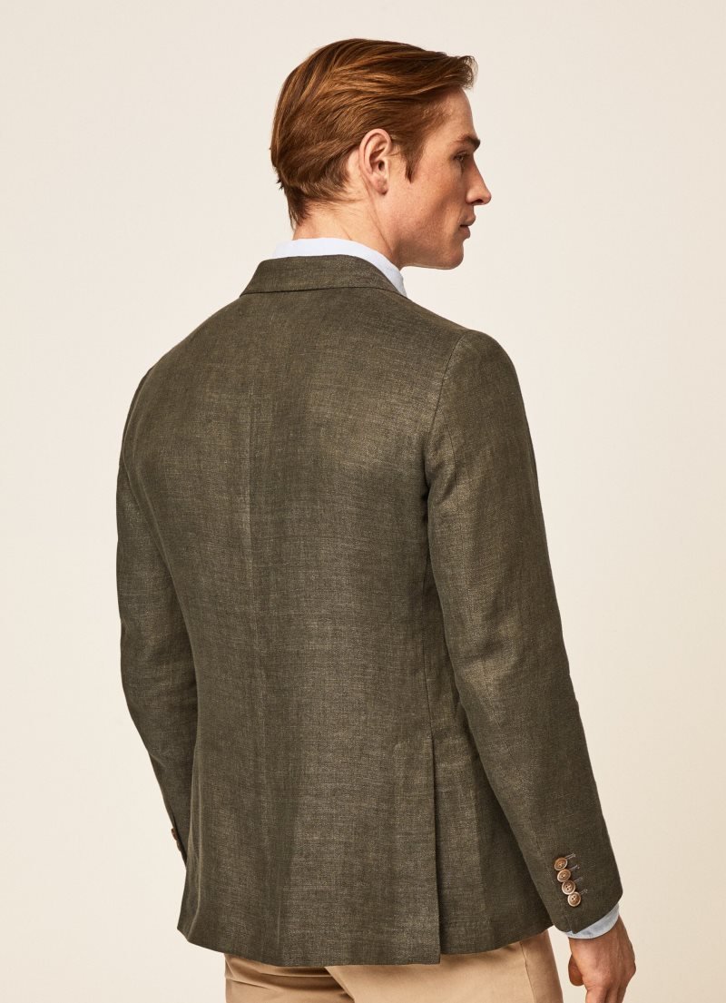 Hackett Delave Linen Blazers Herr Khaki Gröna | ESBDCO-360