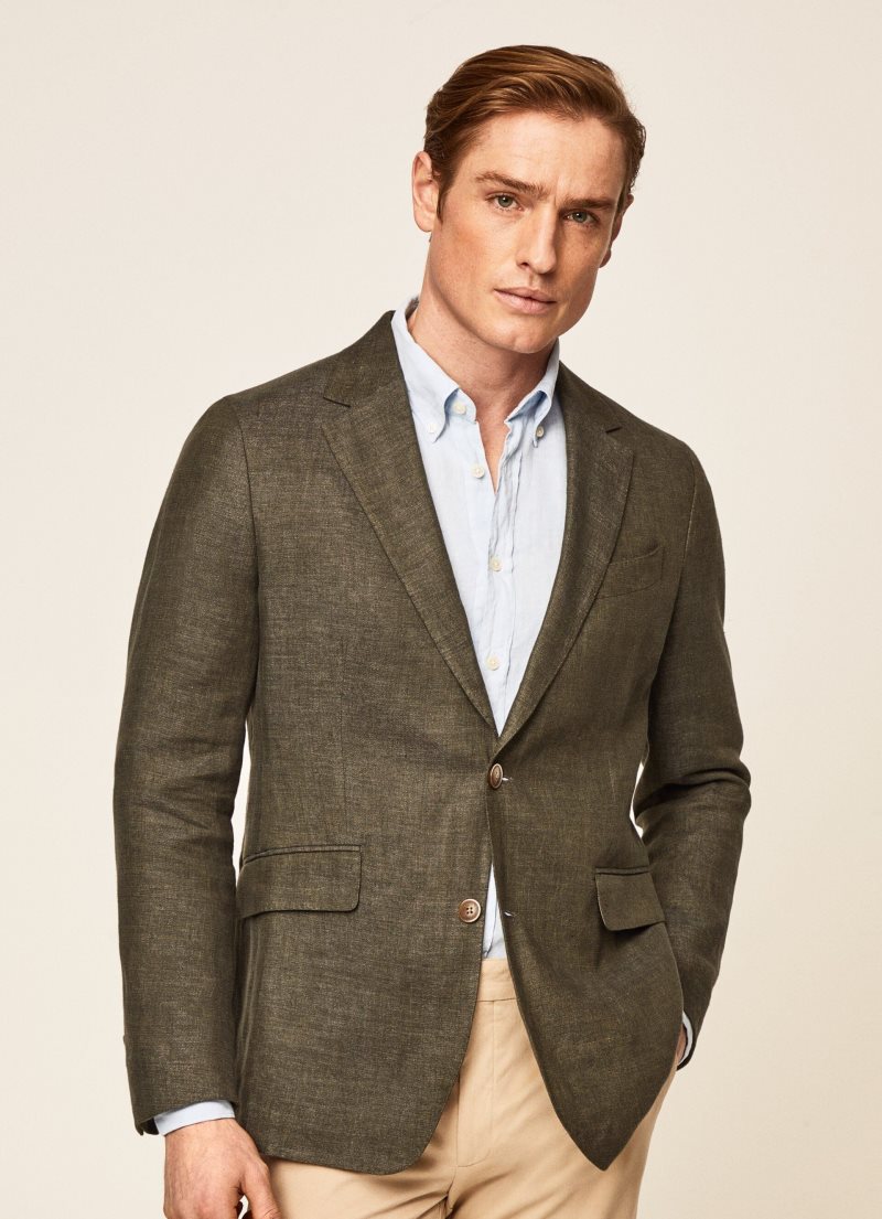 Hackett Delave Linen Blazers Herr Khaki Gröna | ESBDCO-360