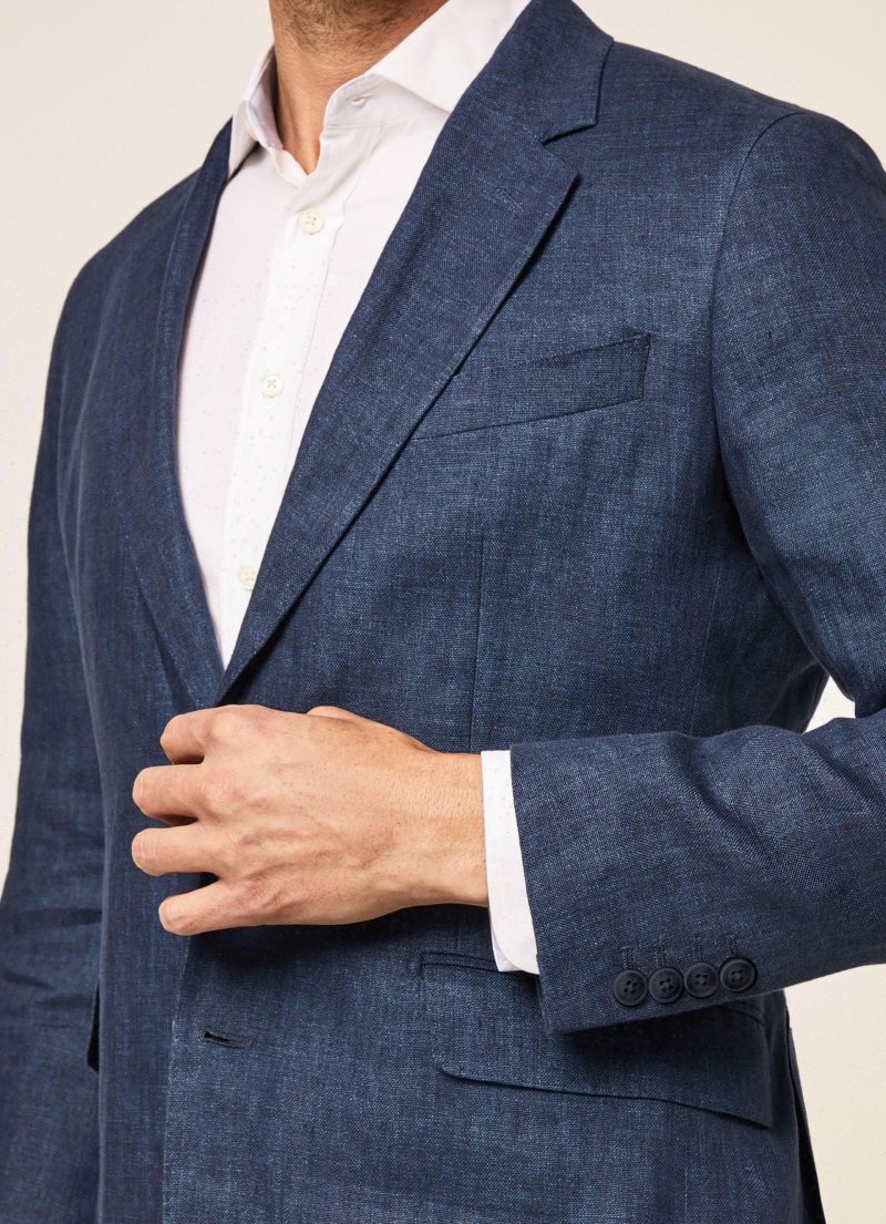 Hackett Delave Linen Blazers Herr Marinblå | HCDSKE-692