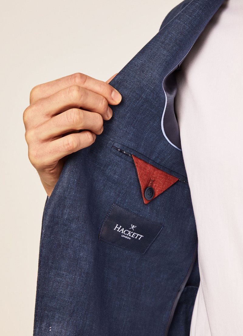 Hackett Delave Linen Blazers Herr Marinblå | HCDSKE-692