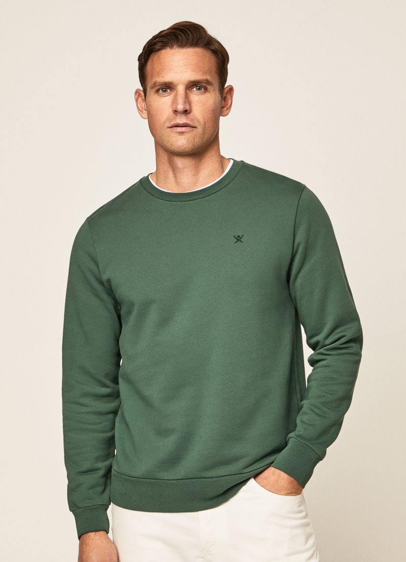 Hackett Embossed Crew Neck Logo Jumper Tröjor Herr Olivgröna | NXYGFT-679