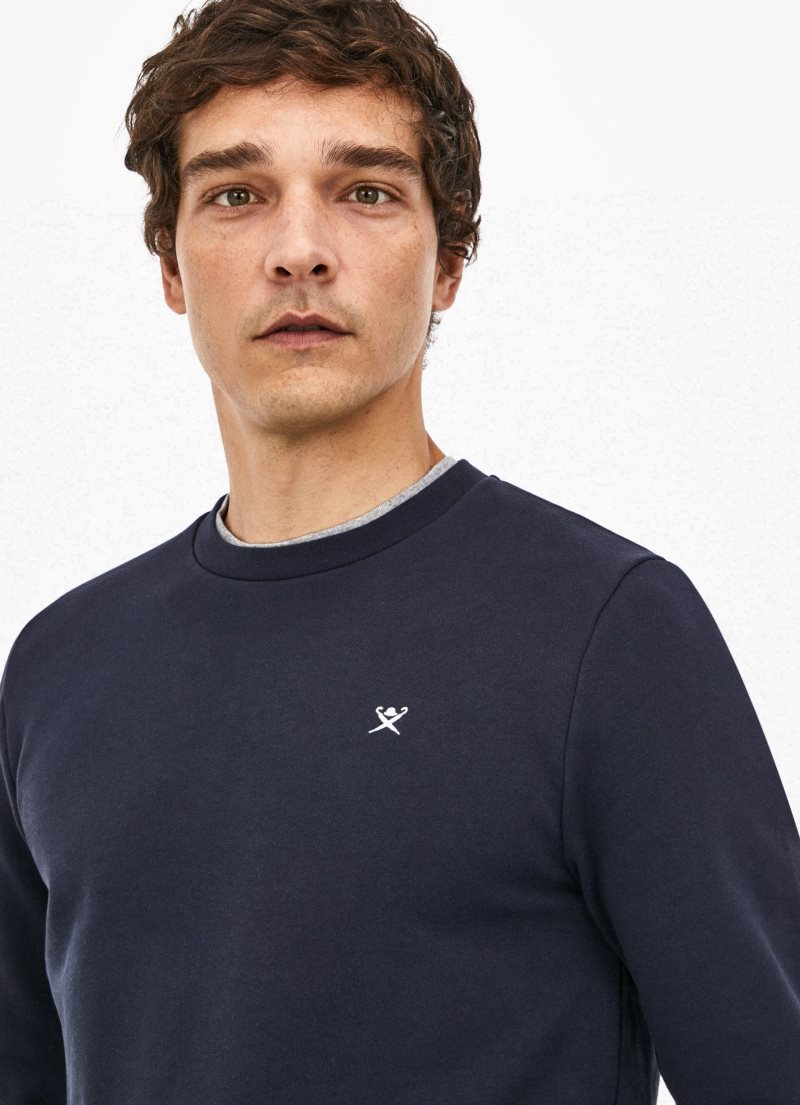 Hackett Embossed Crew Neck Logo Jumper Tröjor Herr Marinblå | QJIWGN-309