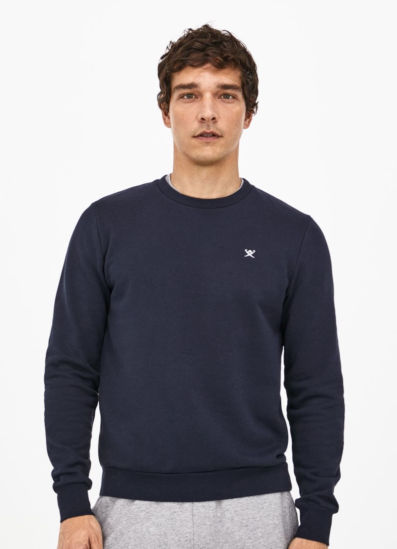 Hackett Embossed Crew Neck Logo Jumper Tröjor Herr Marinblå | QJIWGN-309