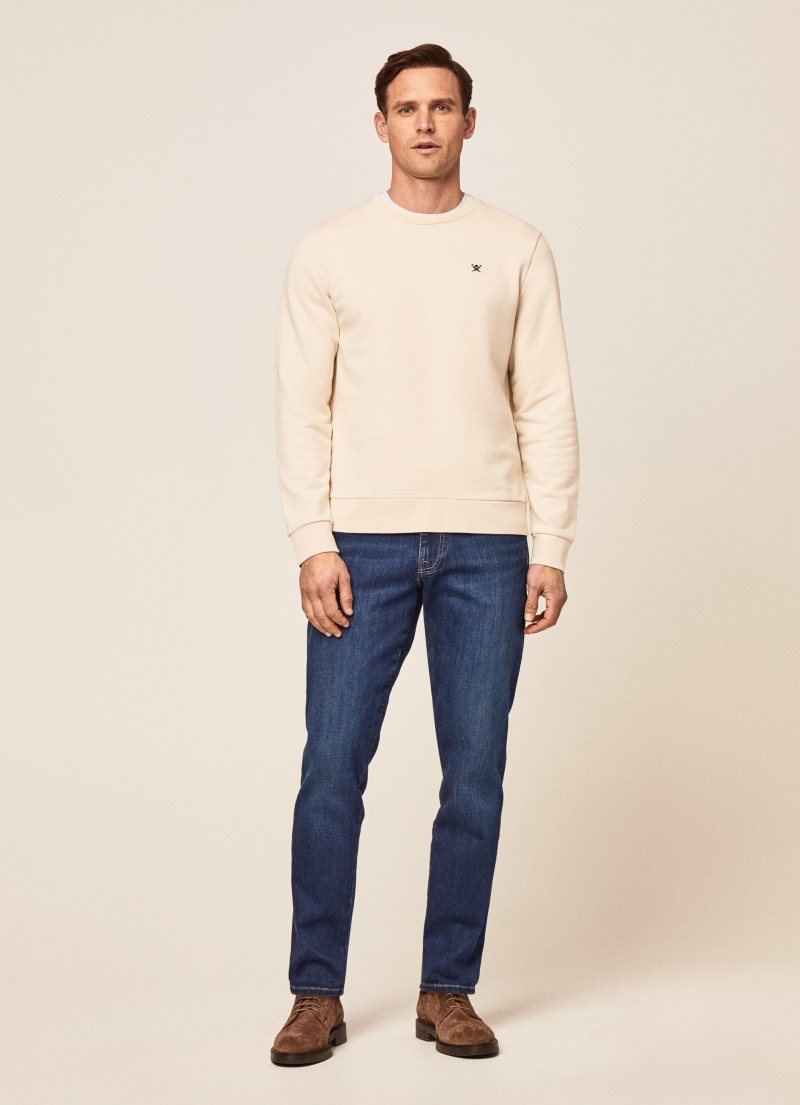 Hackett Embossed Crew Neck Logo Jumper Tröjor Herr Beige | ZPDQJL-943