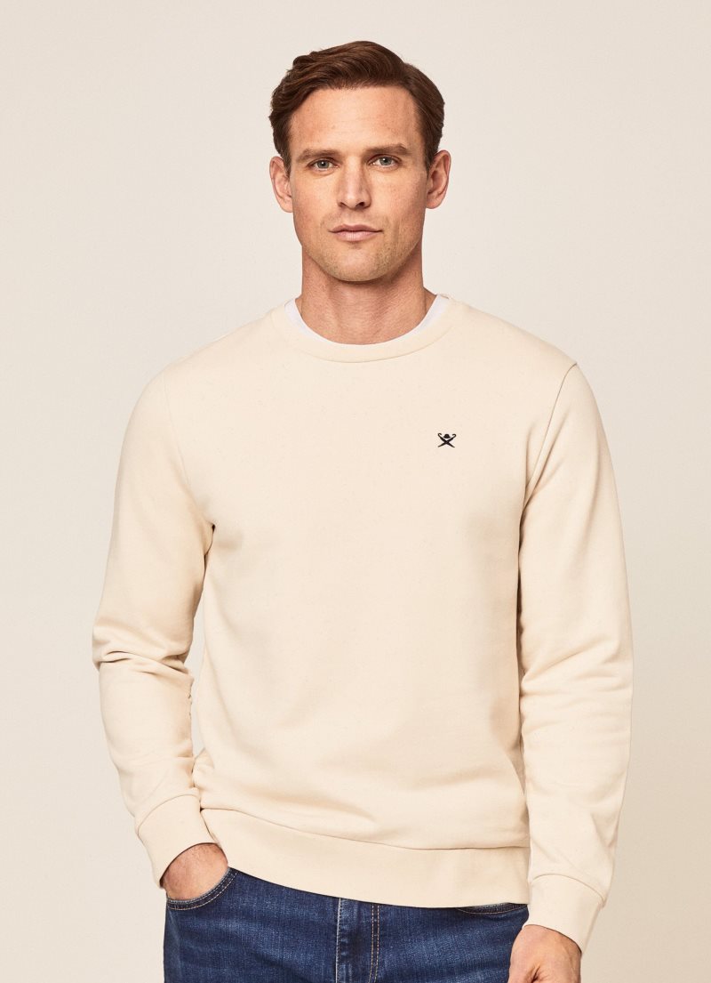 Hackett Embossed Crew Neck Logo Jumper Tröjor Herr Beige | ZPDQJL-943