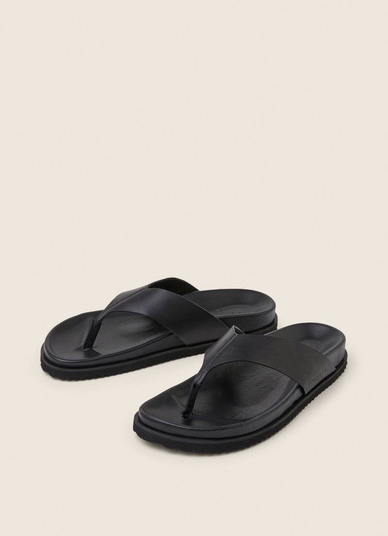 Hackett Finger Rem Läder Flip Flop Herr Svarta | KOPJWX-153