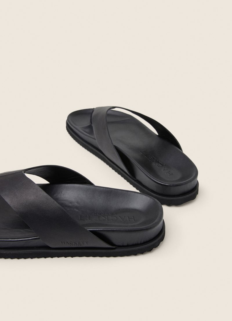 Hackett Finger Rem Läder Flip Flop Herr Svarta | KOPJWX-153