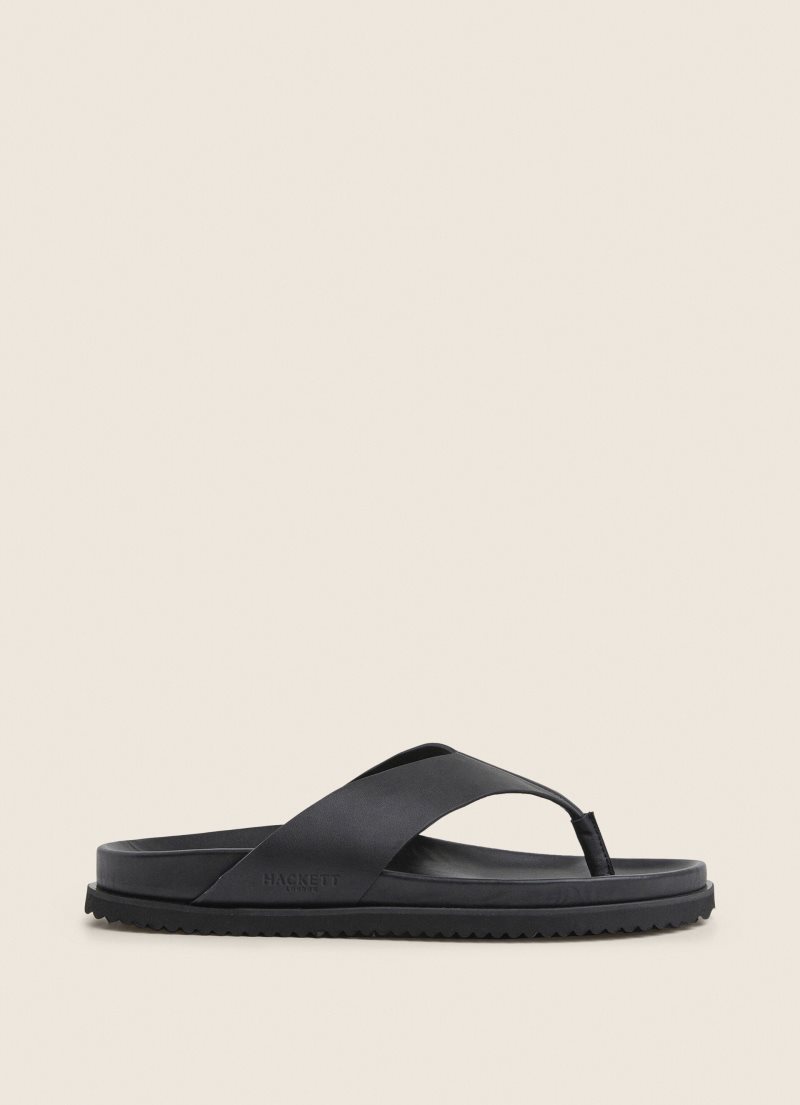 Hackett Finger Rem Läder Flip Flop Herr Svarta | KOPJWX-153