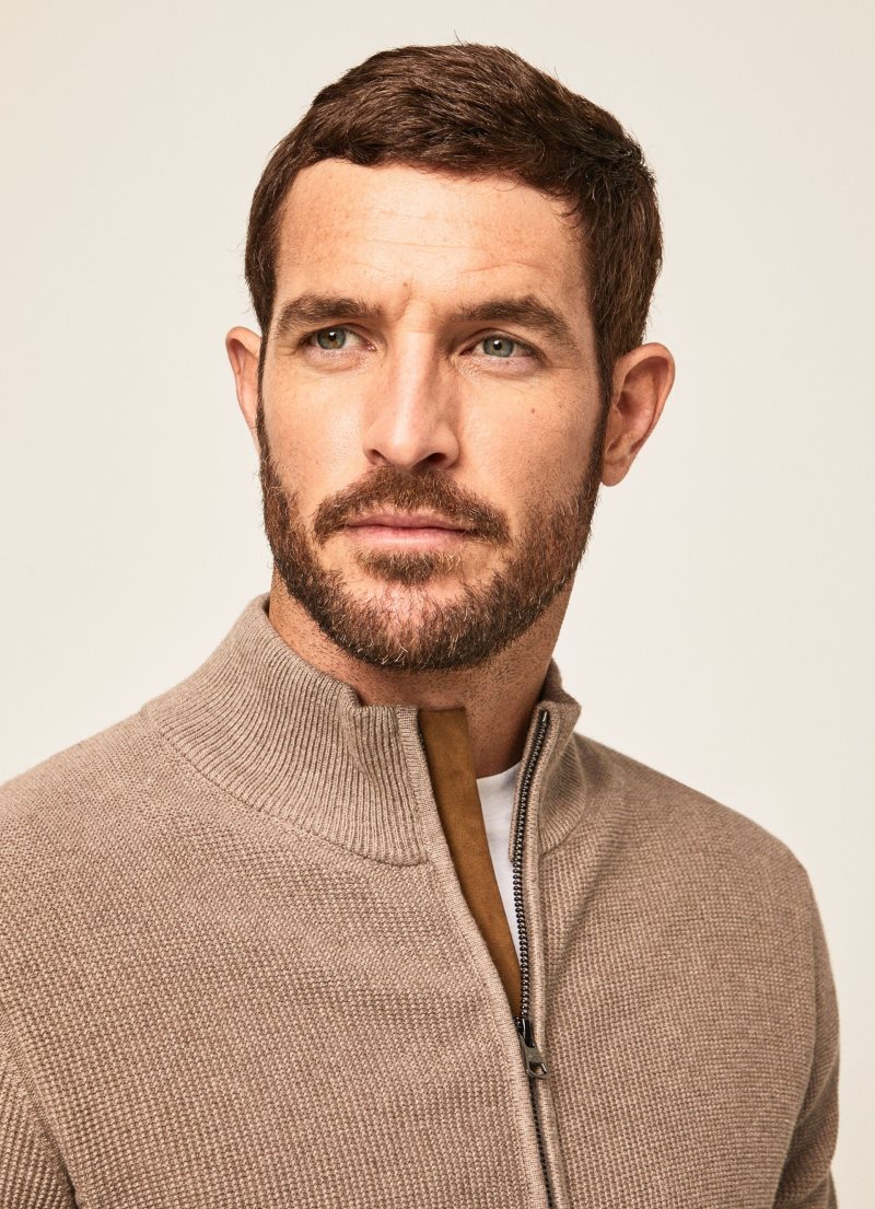 Hackett Full-zip Bomull Cashmere Cardigan Stickat Herr Grå Bruna | GUSTQP-846