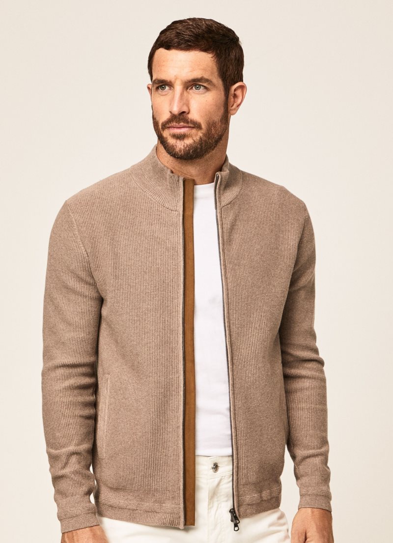 Hackett Full-zip Bomull Cashmere Cardigan Stickat Herr Grå Bruna | GUSTQP-846