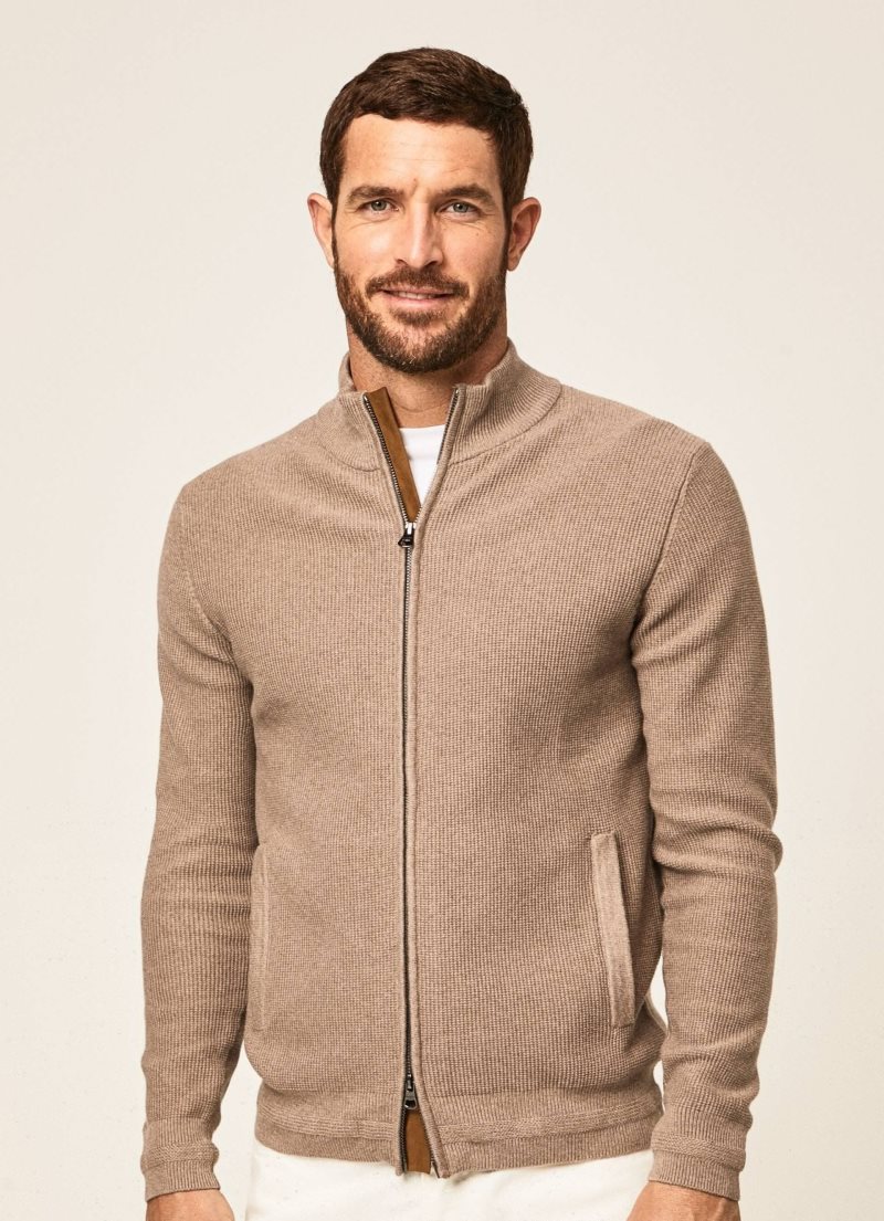 Hackett Full-zip Bomull Cashmere Cardigan Stickat Herr Grå Bruna | GUSTQP-846