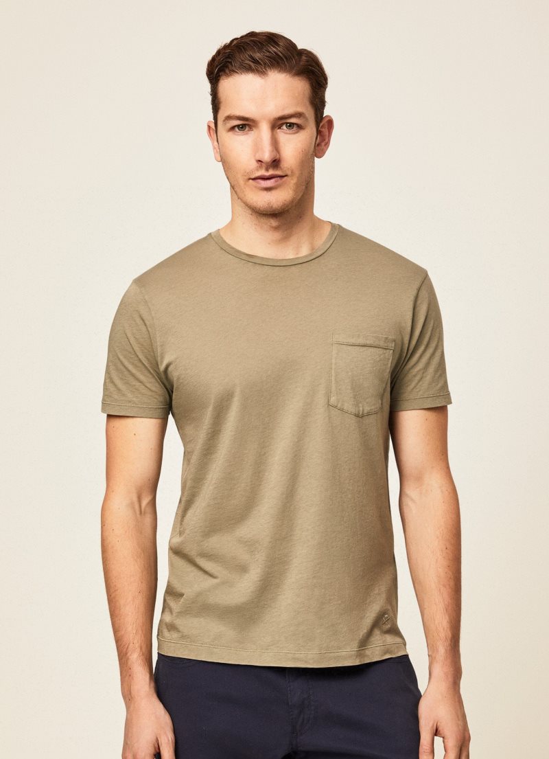 Hackett Garment Dyed T-shirt Herr Khaki | HSADEO-972