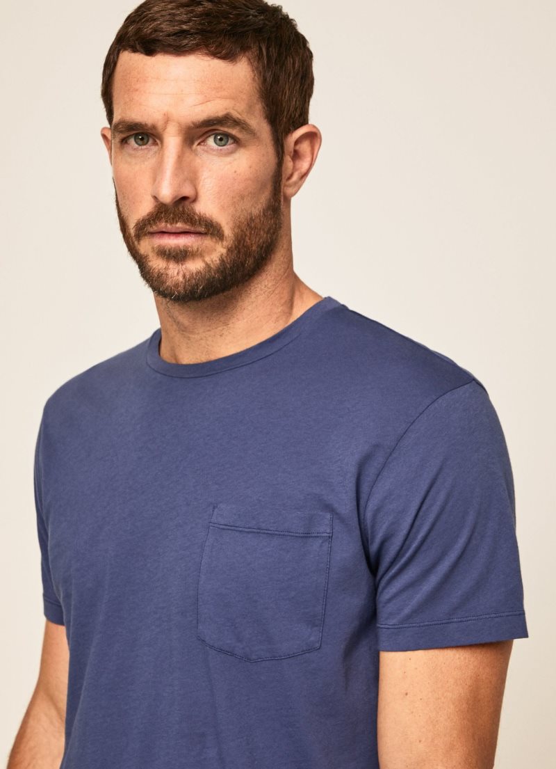 Hackett Garment Dyed T-shirt Herr Marinblå | IGJMSE-630