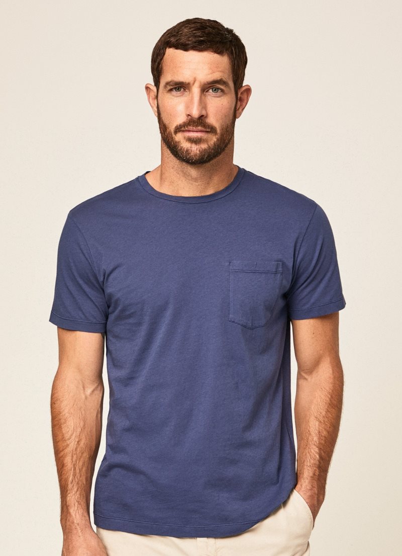 Hackett Garment Dyed T-shirt Herr Marinblå | IGJMSE-630