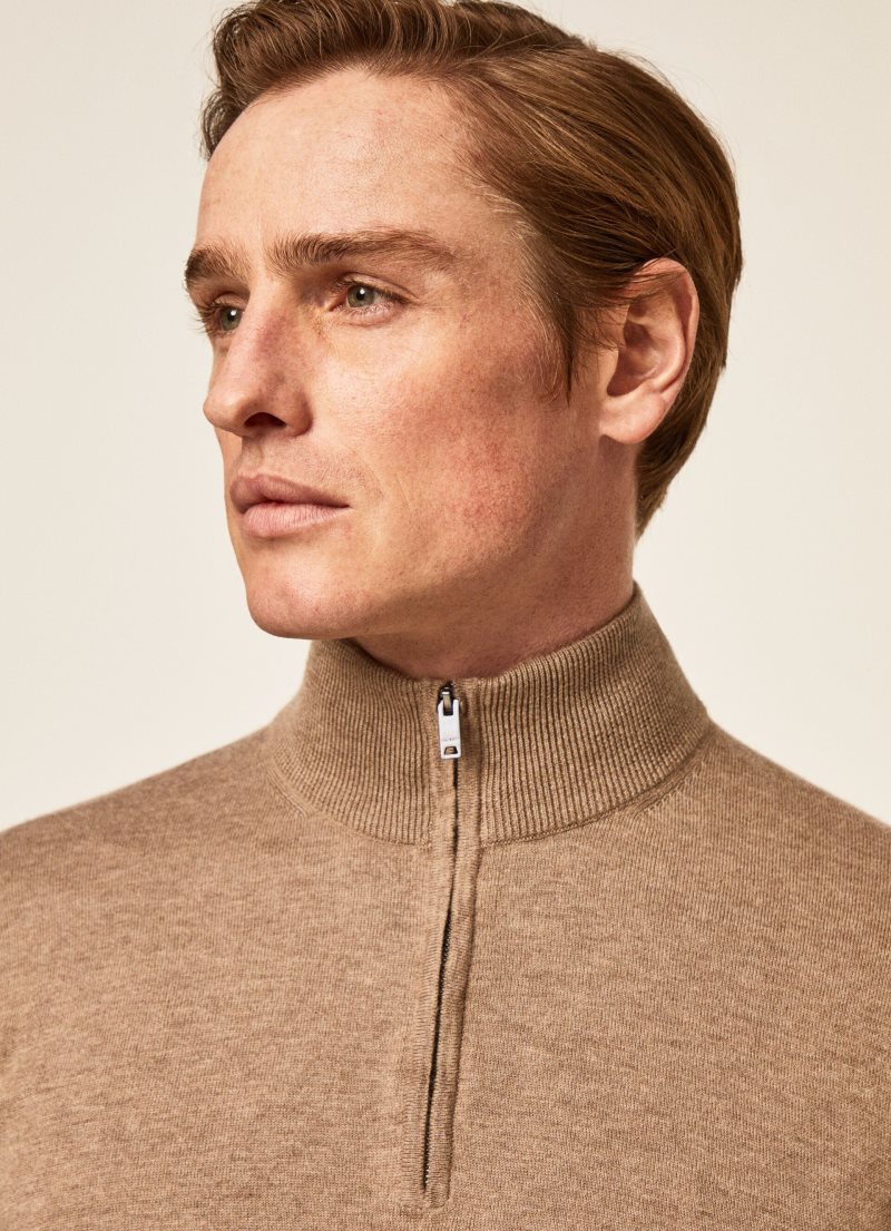 Hackett Half-zip Bomull Jersey Stickat Herr Grå Bruna | BKZVNE-438